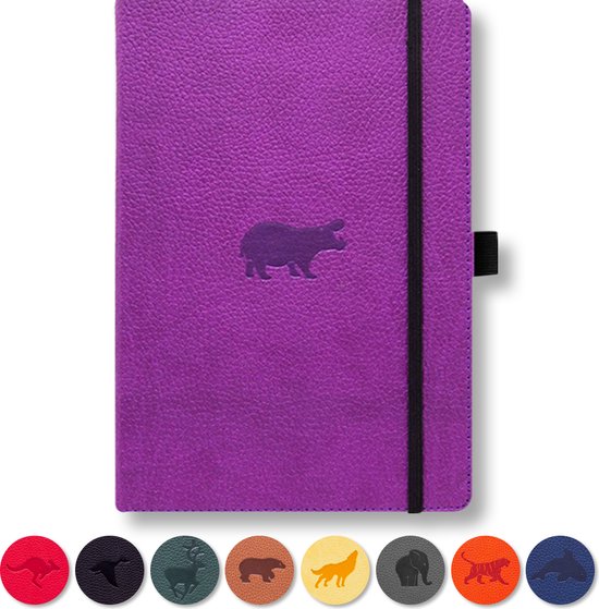 Dingbats* Wildlife A5 Notitieboek – Purple Hippo Stippen – Bullet Journal met 100 gsm Inktvrij Papier – Schetsboek met Harde Kaft, Binnenvak, Elastische Sluiting en Bladwijzer