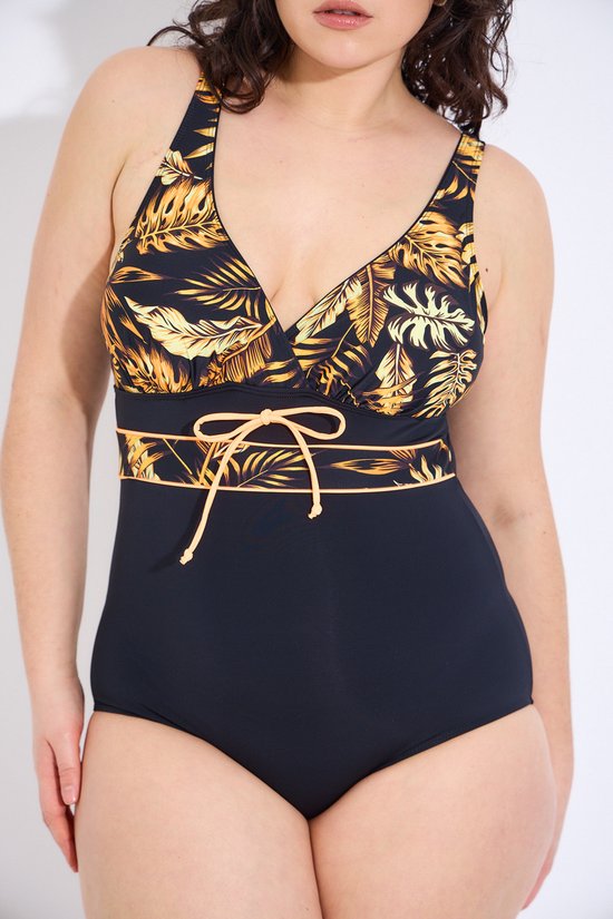 Corrigerend Badpak- Nieuwe collectie- Plus Size Badpak Badmode Bikini Strandkleding Zwemkleding VC2301- Zwart geel- Maat 48