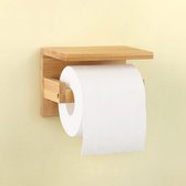 Toiletpapierhouder, bamboe papierhouder, wandhouder met het ruime rek, papierrolhouder voor toilet, keuken en badkamer