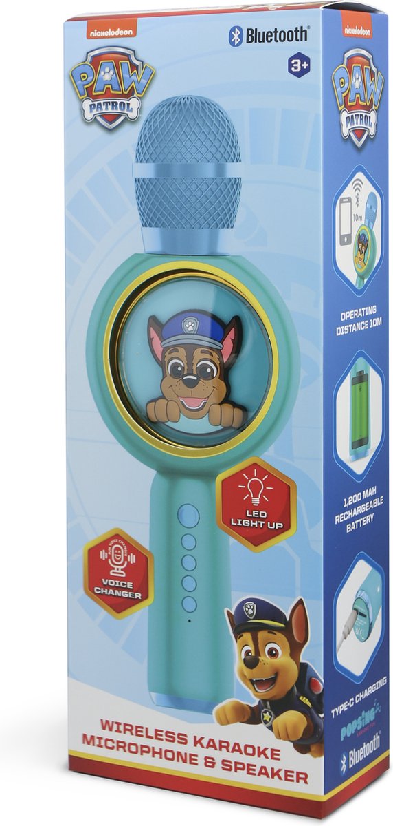 Paw Patrol Chase - draadloze karaoke microfoon voor kinderen - oplichtend LED display - speaker - met stemeffecten — cadeau in Spellen & Speelgoed - foto 6