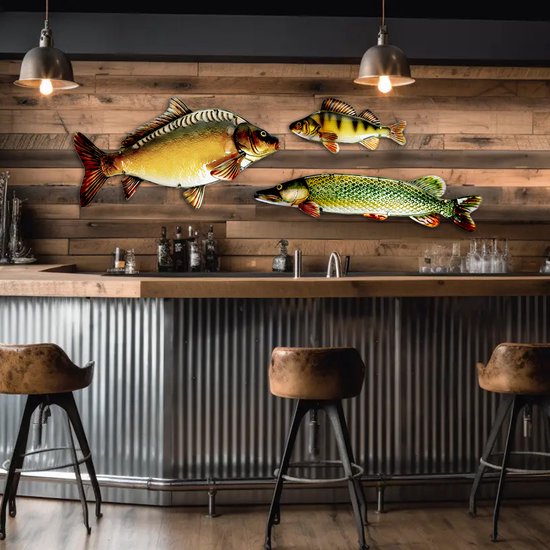 Eurocatch Glass Art - Muurdecoratie Spiegel karper 80cm - 3-D Metaal en Glas Kunst - Cadeau Idee - Mancave - Karper Beeld - Vaderdag Cadeau van Eurocatch — afbeelding 4