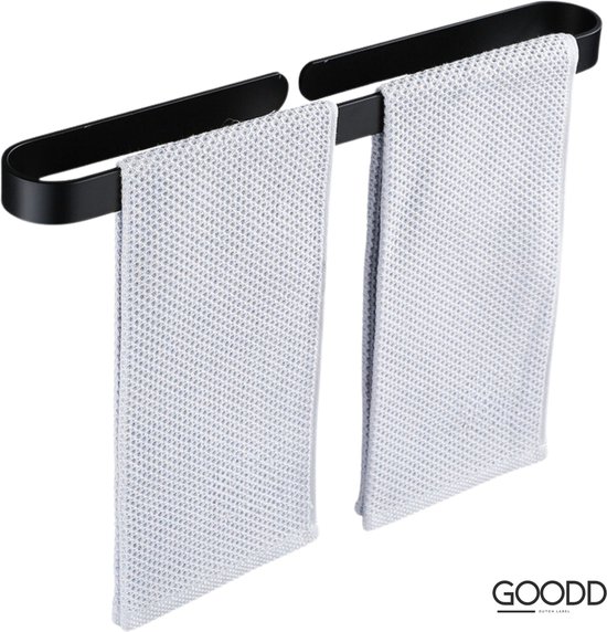 GOODD® - Porte-serviettes - Porte-serviettes - Bordeaux - 40 cm - Zwart - Salle de bain ou Toilettes - Acier inoxydable - Colle sans perçage - Revêtement par poudre - Peut être placé horizontalement ou verticalement