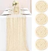 4 stuks, boho tafelkleed, 90 x 400 cm, kaasdoek-tafelloper voor bruiloft, feest, vakantie, decoratie, tafeldecoratie (lichtbeige/creme)