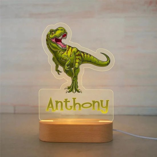 T-rex nachtlampje met naam - 3Dled lamp - gepersonaliseerd - dinosaurus
