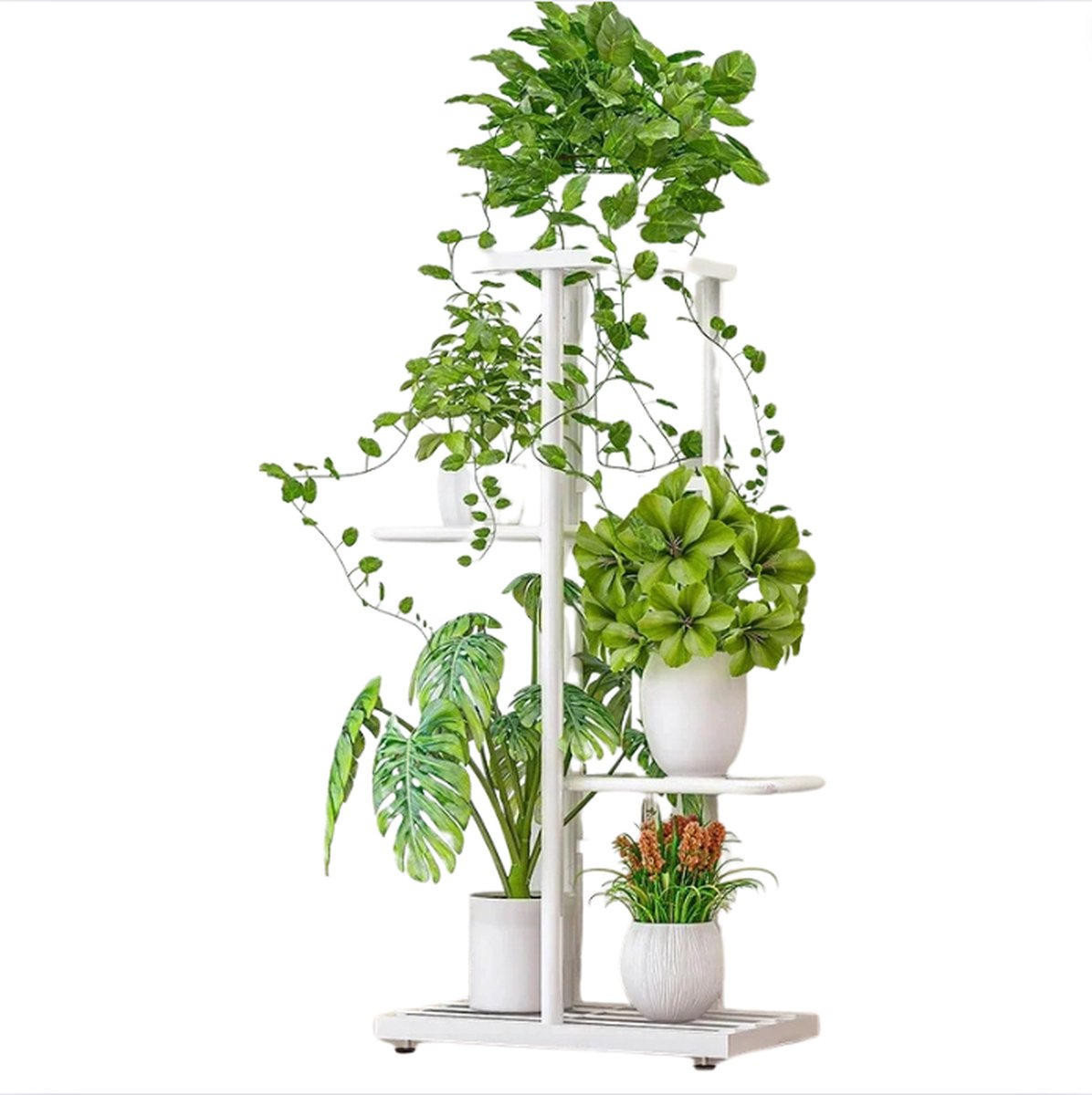 Plantenstaander - Plantenstandaard Binnen Met 4 Rijen - Plantentrap Metaal Wit - Stabiele Plant Stand Voor Binnen
