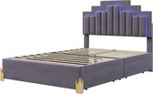 Sweiko Gestoffeerd bed 140 x 200 cm, Unieke vorm, Tweepersoonsbed met LED licht en opberglades, Hoofdboord in hoogte verstelbaar, Jeugdbed met lattenbod, Fluweel Grijs