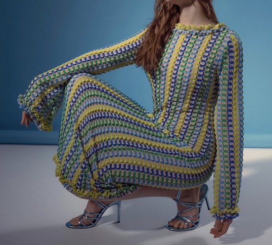 Blaezy the label - exclusieve crochet Ibiza summer maxi dress dames - blauw/ groen/ geel maat S