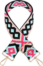 Schouderriem Tribal - turquoise-zwart-roze - bag strap - verstelbaar - afneembare schouderband - tassenriem