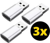 3x USB naar USB C Adapter - USB C naar USB Adapter - USB A naar USB C Converter - USB A naar USB C Female - Zilver