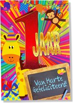 1 Jaar Van Harte Gefeliciteerd - Luxe verjaardagskaart - 12x17cm - Gevouwen Wenskaart inclusief envelop - Leeftijdkaart