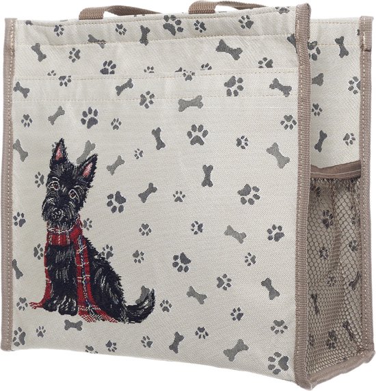 Cityshopper - Schoudertas - Scottie hond - Schotse Terrier - zwart hondje - rode tartan sjaal