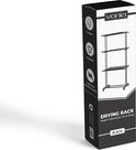 Zwarte kartonnen verpakking van een droogrek, met de tekst 'vonia', 'DRYING RACK', 'BLACK' en '3 Layers', 'Foldable'.