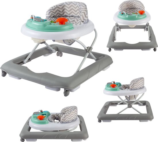 X Adventure Loopstoel / Baby Walker Chevron - Verstelbaar & Comfortabel - Met Afneembaar Speelblad - Inklapbaar Design - Pastel Grey
