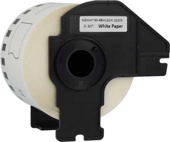 Dappaz - 5 pièces Étiquettes Compatible Brother DK-22205 - 62 mm x 30,48 m - Support inclus - Rouleau d'étiquettes continu adapté à Brother - Zwart sur blanc - Papier