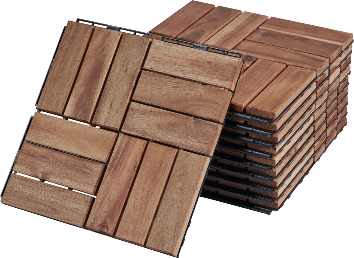 Houten terrastegels Alliste vlonder set van 10 acacia 0,9 m² naturel 12 latten casa.pro