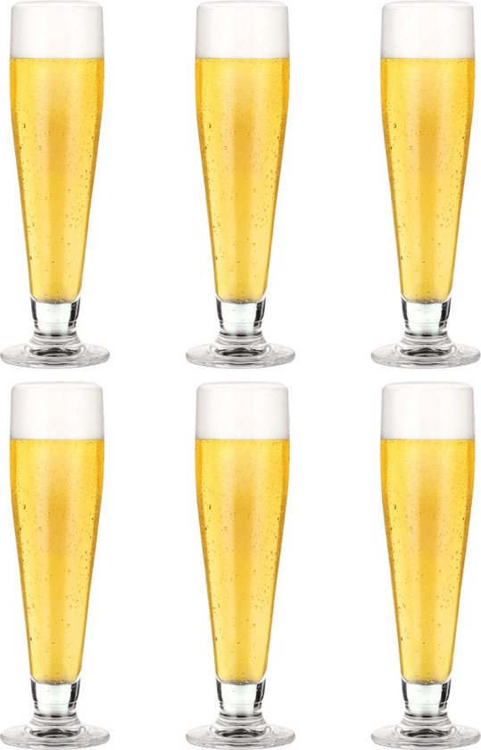 Professionele Bierglazen - (6 stuks) - 260ml - (Met Voet) - Bierglas - Bier - Glas - 26cl/0.26L - Pils - Glazen set - Hoogwaardige Kwaliteit - Vaasje - Speciaal Bier - Weizen