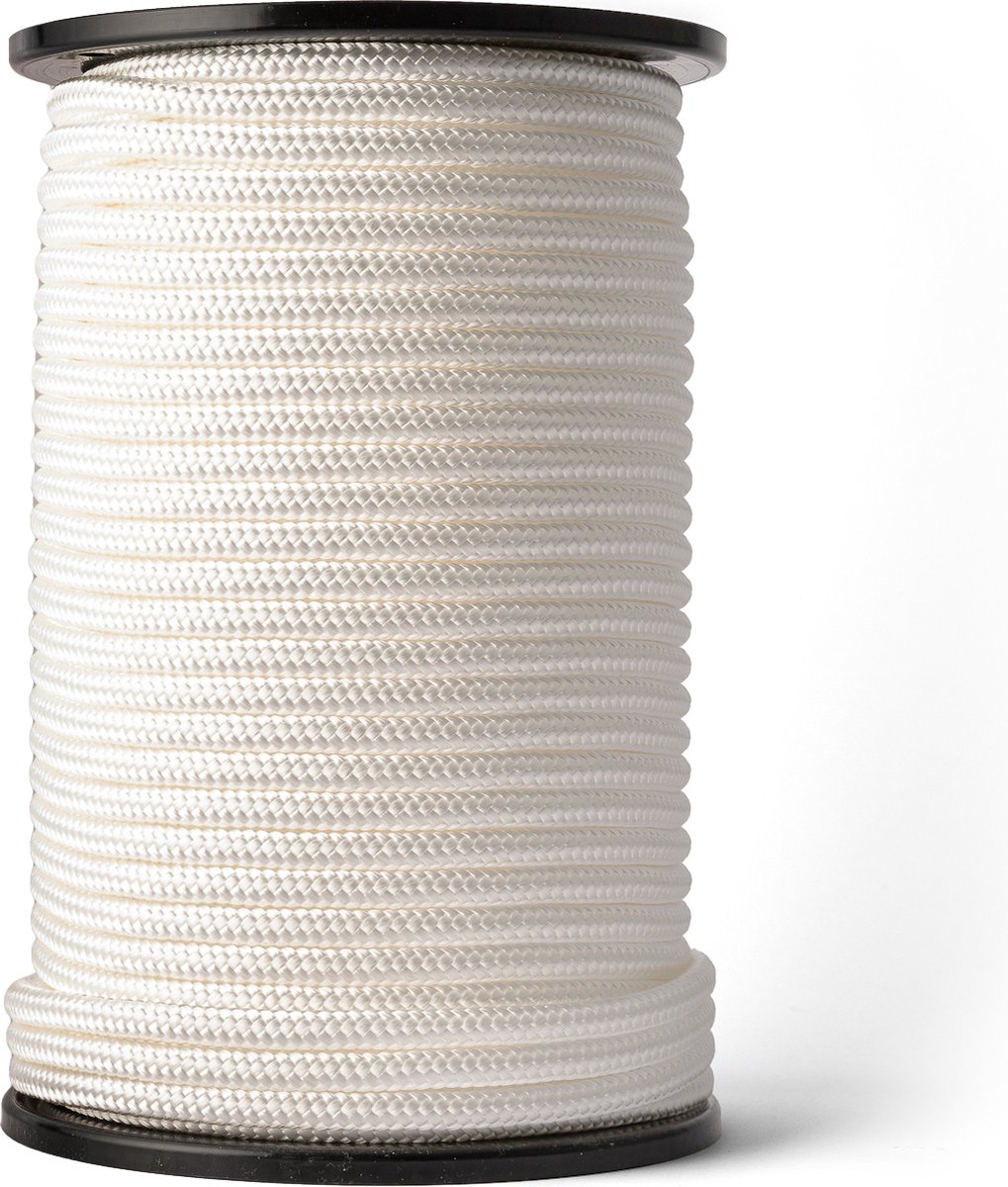 SNURO Gevlochten nylon Touw (10mm, 100M) - Slijtvast koord in sterke witte polyamide - Paracord koord - met zeer hoge breeksterktes