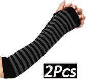 Jumada's - Lange polswarmers - Zwart/Grijs - gestreept - Vingerloze handschoenen