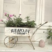 Kleine unieke handgemaakte oude kruiwagen metalen plantenbak wit - Flower Market stijlvol en chic Kruiwagen