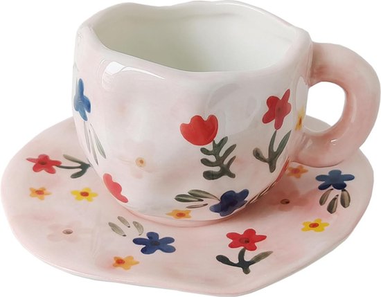 Excelsa Floral Set koffiekopjes met schotels, meerkleurig | KOFFIE- EN THEESERVIES | Wij helpen