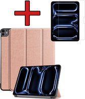 Hoes Geschikt voor iPad Pro 2024 (13 inch) Hoes Book Case Hoesje Trifold Cover Met Screenprotector - Hoesje Geschikt voor iPad Pro 2024 13 inch (7e generatie) Hoesje Bookcase - Rosé goud