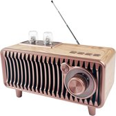 Retro Bluetooth-luidsprekerradio - Walnoothout - Vintage roterende FM-radio - 20 W dual-speaker stereo - Draagbare draadloze luidsprekers met U Disk/TF-kaart/aux muziekspeler (Rosewood Gold)