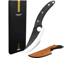 Shinrai Knives - Koksmes 15 cm - Messen - Universeel zwart mes met leren hoes - Hammered RVS - Met Luxe Geschenkdoos - Keukenmes - Japans Hakmes