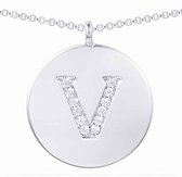 Letter Ketting V | Zilveren initialen ketting V met zirkonia | 925 Sterling Zilver