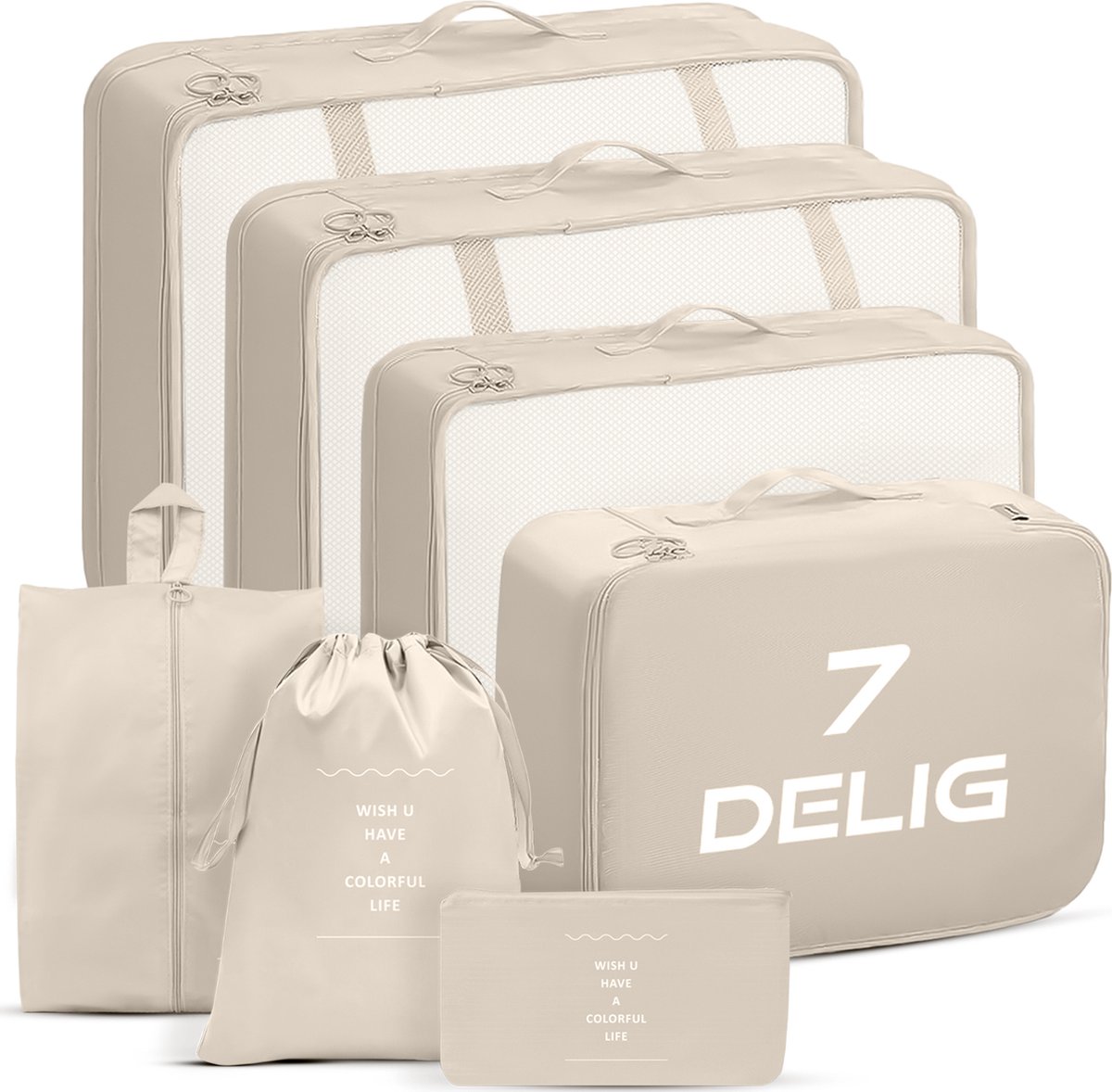Bol.com Packing cubes Koffer organizer set - Bagage organizers voor Koffer of Backpack - beige aanbieding