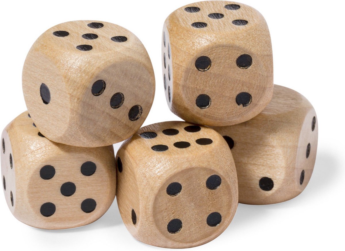 Woody Dobbelstenen - 5x - beige - hout - bordspellen - dobbel spellen