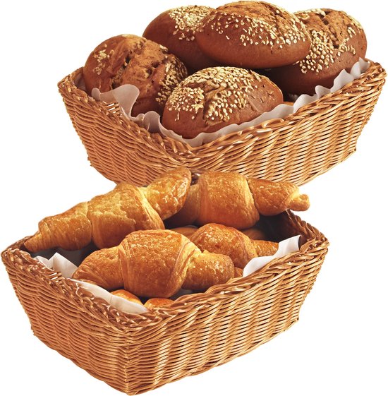 Kesper Brood/fruit mandje - 2x - lichtbruin - rechthoek - L28 x B20 x H11 cm - broodmandjes