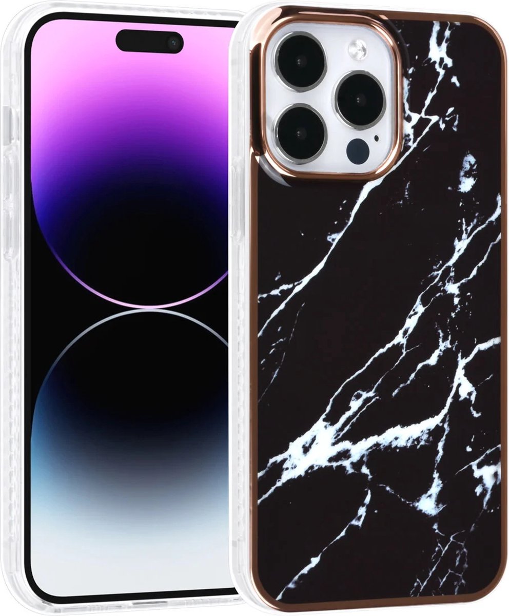 TPU Back Cover hoesje - Marble Zwart - Geschikt voor: iPhone 14 Pro Max