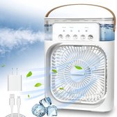 Ventilator - Led Verlichting - Draagbare Ventilator - Tafelmodel - Waterverneveling - 20,3 x 7,6 x 25,4 cm - Wit