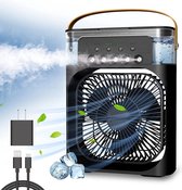 Ventilator - Led Verlichting - Draagbare Ventilator - Tafelmodel - Waterverneveling - 20,3 x 7,6 x 25,4 cm - Zwart