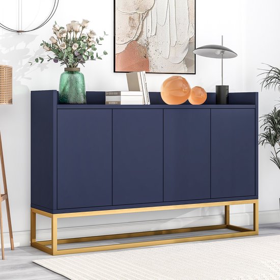Sweiko Modern Dressoir in minimalistische stijl, 4-deurs handvatloze buffetkast voor eetkamer, woonkamer, keuken,Blauw