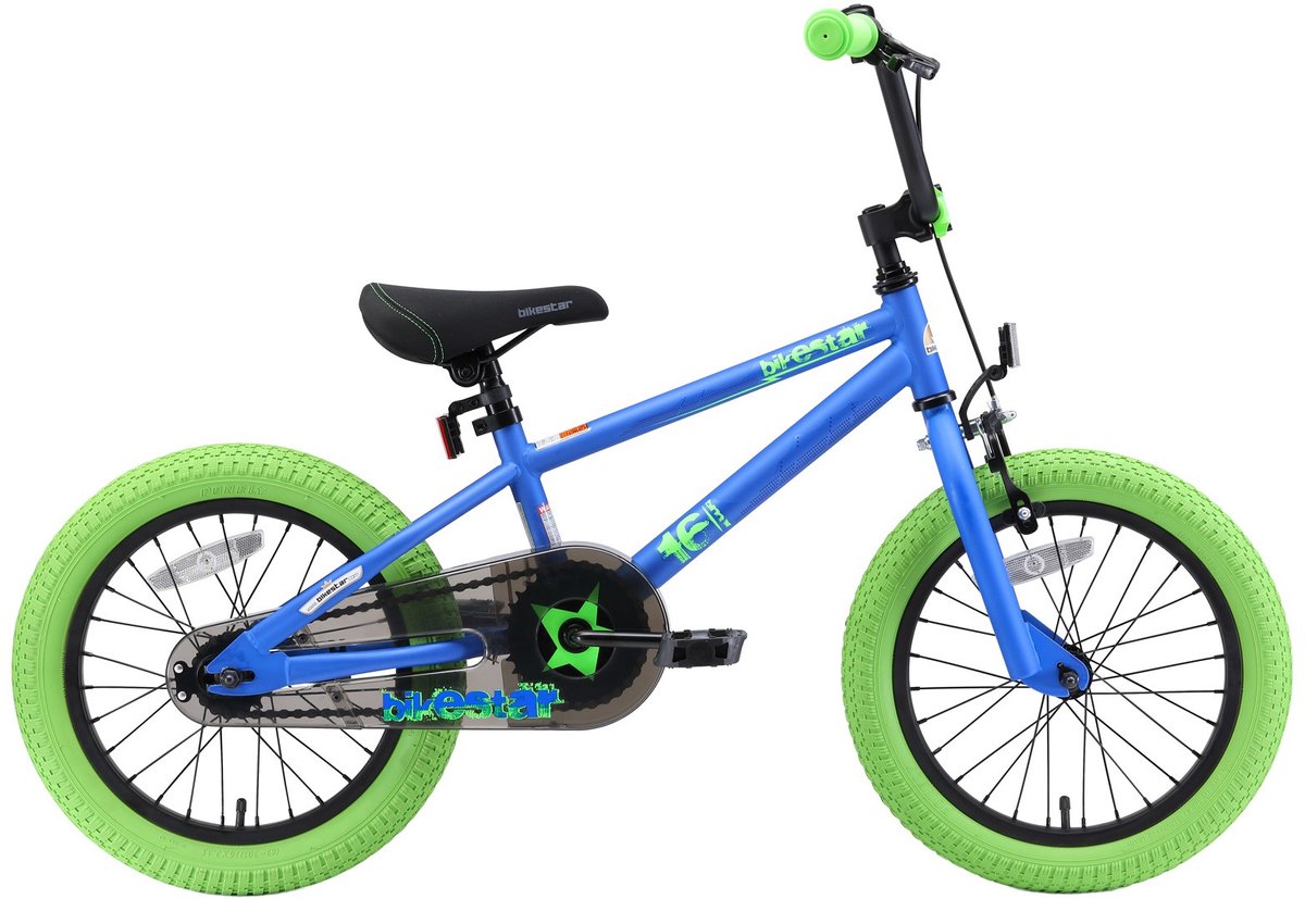 Bikestar 16 inch BMX kinderfiets, blauw / groen