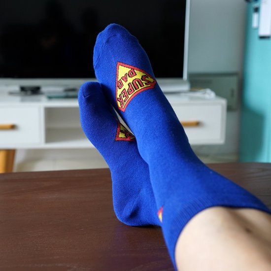 SuperDad - Chaussettes drôles - taille unique - hommes cadeau - chaussettes maison - cadeaux Vaderdag - anniversaire - chaussettes superman - cadeau père - papa