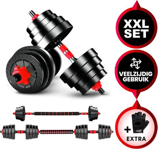 Foto: Venom sports verstelbare dumbbell set tot 10kg halterset 2 in 1 gewichten home gym krachttraining rood