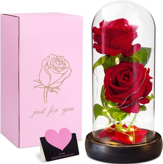 Eeuwige roos onder bel, roze onder belletje, betoverend roze ornament kantoor, nep roos glazen lampenkap led - bruiloft huis decoratie, cadeau voor vrouw/moeder/oma/vriendin, Valentijnsdag