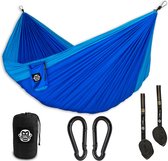 Swing Reishangmat ultralicht (275 x 140 cm max. 220 kg) in set voor outdoor reizen - hangmat voor camping, trekking, tuin en strand (blauw/blauw) met Monkey motif