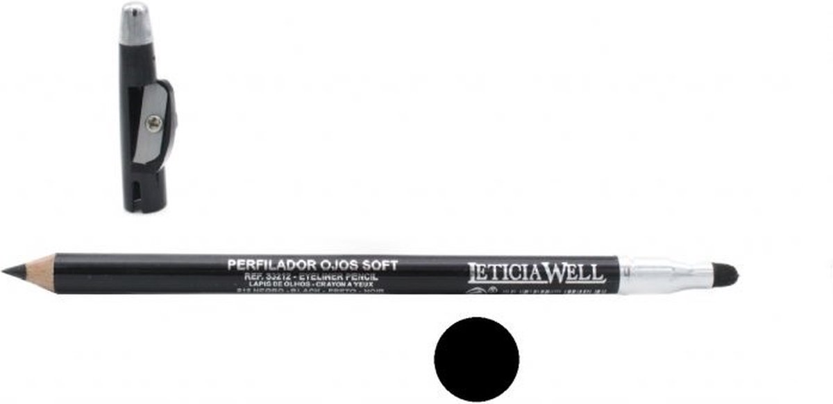 Leticia Well - Soft Oogpotlood - Zwart - Met puntenslijper en smudger/blender/vervager - Nummer 33212 - 1 Stuks