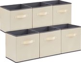 Opvouwbare Opbergkubussen 11 inch Opvouwbare Stoffen Bakken Meerkleurige Organisatoren Decoratieve Opvouwbare Opbergdoos Voor Kasten Voor Kast, Bijkeuken, Bergruimte Set Van 6, Beige