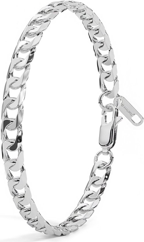 Malinsi Bracelet Homme et Femme - Argent Cubain 6 mm Complet Acier Inoxydable - Bracelet Homme 19 + Plaque d'Extension 1,5 cm