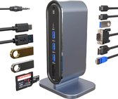 DrPhone XtremeHub – 12 In 1 USB-C Hub - Desktop Tower – Extra Aansluitingen voor Laptop / Desktop - 4x USB 3.0 – HDMI – VGA – Kaartlezer – Ethernet Gigabit – 3.5MM Audio – Zilver