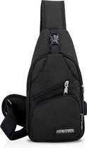 Unisex schoudertas heren dames borstzak sling bag rugzak met USB schoudertas sporttas voor wandelen, avontuur, sport, reizen en joggen, zwart, l