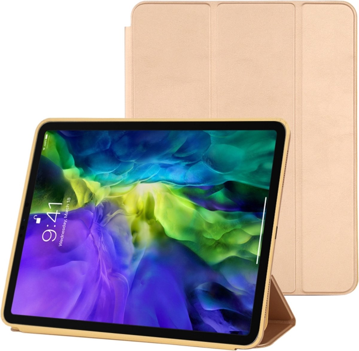Tablethoes Geschikt voor: iPad Pro 11 (2022) / iPad Pro 11 (2021) / iPad Pro 11 (2020) / iPad Pro 11 (2018) - 11 inch Ultraslanke Hoesje Tri-Fold Cover Case - Goud