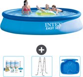 Intex Rond Opblaasbaar Easy Set Zwembad - 396 x 84 cm - Blauw - Inclusief Onderhoudspakket - Ladder - Voetenbad