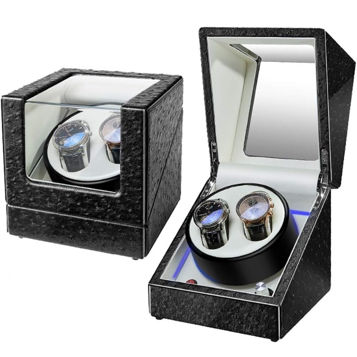 Horloge Opwinder - "Exclusieve Leren Horlogeopwinder: Stille Motor, 5 Rotatiemodi, Opbergdoos voor 2 Horloges. Perfect Cadeau voor Horlogeliefhebbers! Ontdek de Jouwe Vandaag Nog."