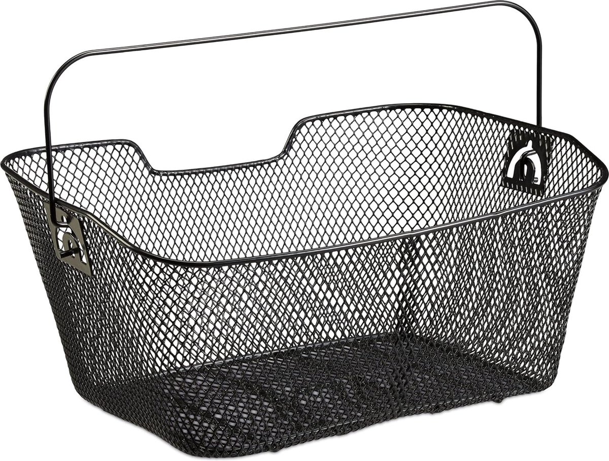 Fietsmand fijnmazig met handvat- afneembaar mandje- 19x41x30 cm- zwart bike basket