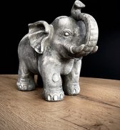 Elephant Trunk Up 23 cm hoog - Olifant - Dierenbeeld - Interieurdecoratie - Voor Binnen - Grijstinten - Afrika - Valentijn - Cadeau - Geschenk - Verjaardag - Kerst - Nieuwjaar